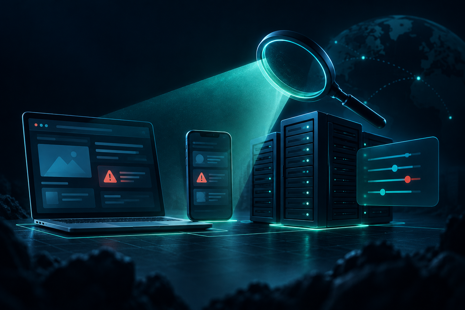 Illustration de l’examen de la sécurité d’applications web, mobiles et d’infrastructures.