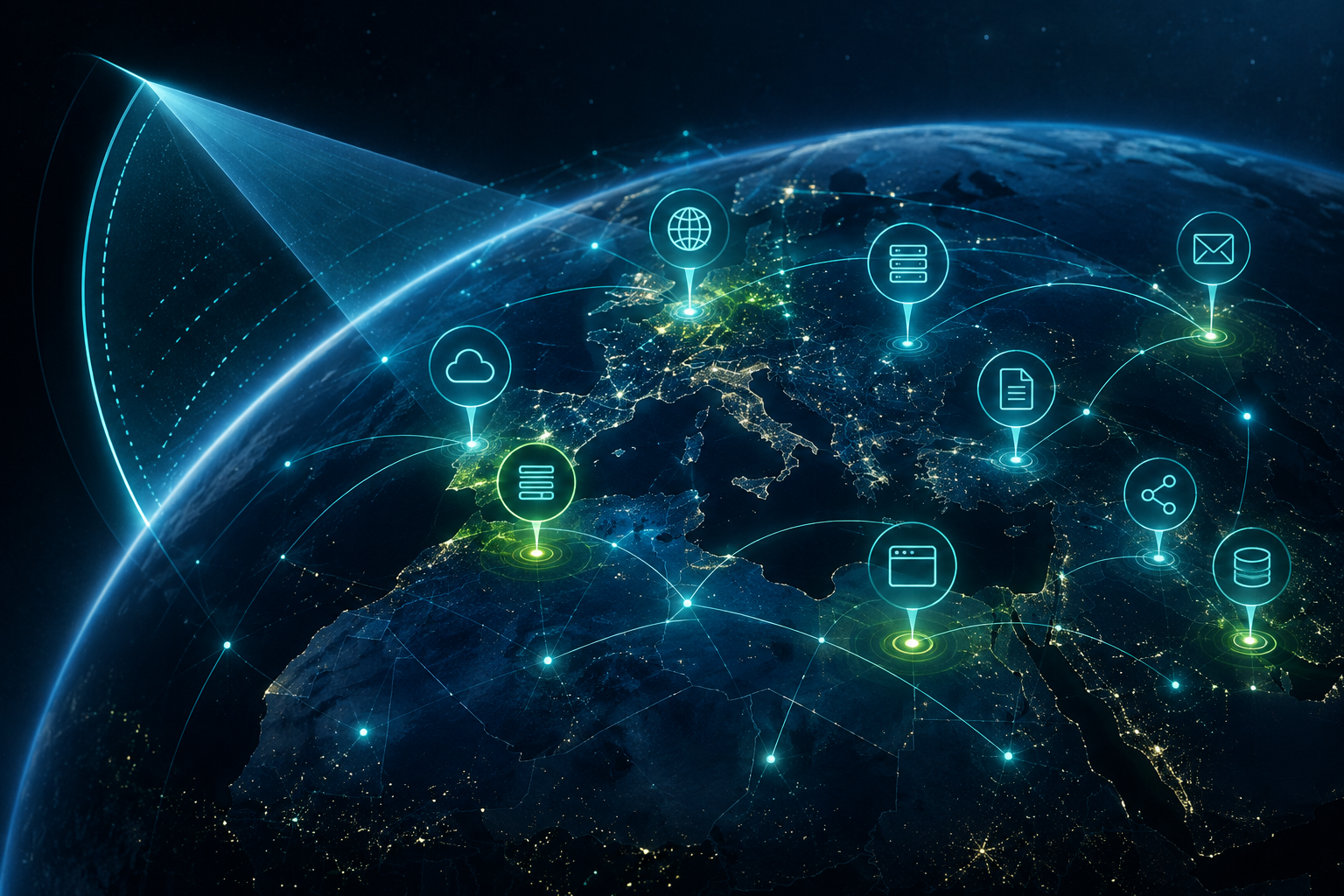 Illustration conceptuelle d’actifs exposés sur Internet observés pour identifier les risques externes avec HorusEyes.