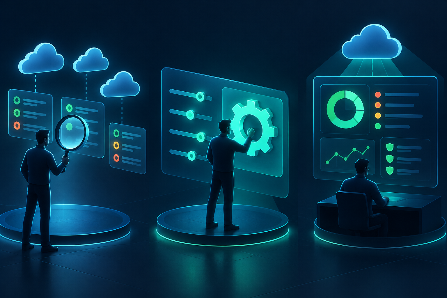 Illustration conceptuelle de la revue des configurations cloud, du durcissement et du suivi de posture de sécurité.